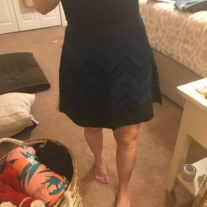 Royal blue and black skater skirt w/ leather trim